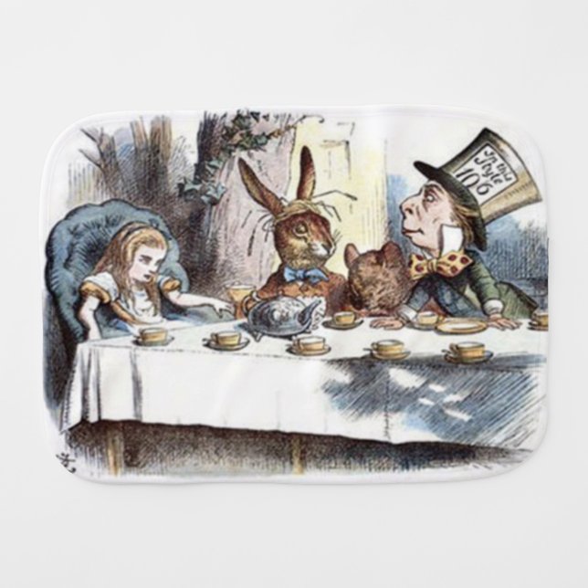 Mad Hatters Tea Party Pastels Burp Cloth (Front Horizontal)