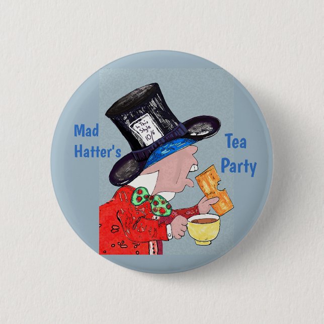 Mad Hatter's Tea Party tea and biscuits Button (Front)