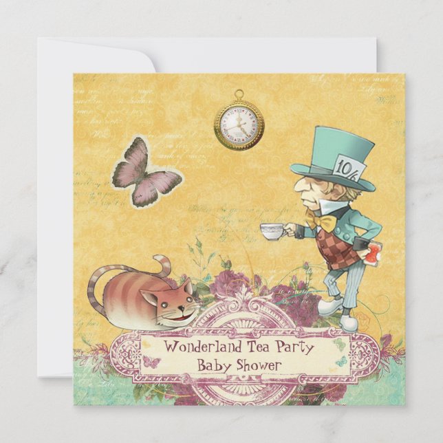 Mad Hatter's Wonderland Tea Party Baby Shower Invitation (Front)