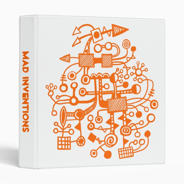 Mad Inventions - Orange on White (1") 3 Ring Binder (Front/Spine)