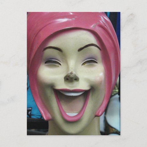Mad Laughing Mannequin  Uncanny Valley Girl Postcard