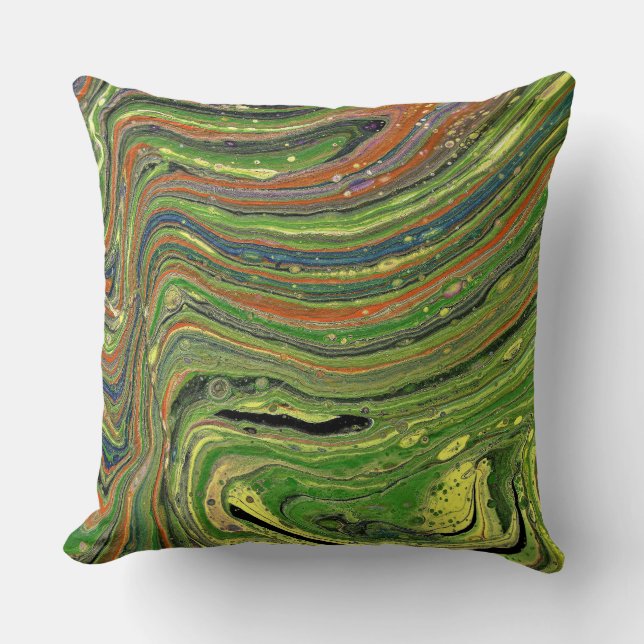 Mad Love 3 Green Striped Abstract Throw Pillow (Front)