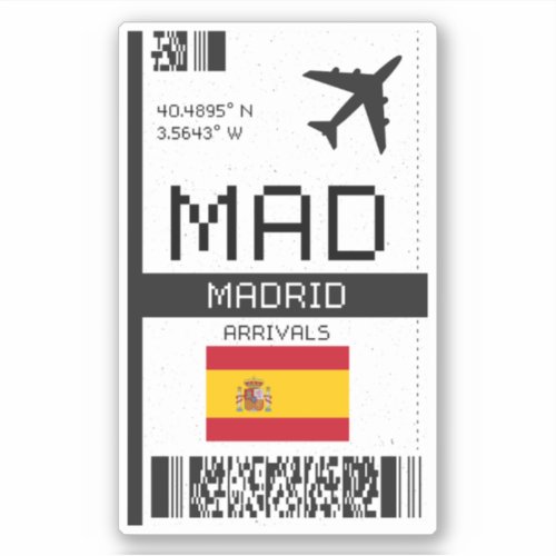 MAD Madrid Boarding Pass _ Spain Travel Sticker