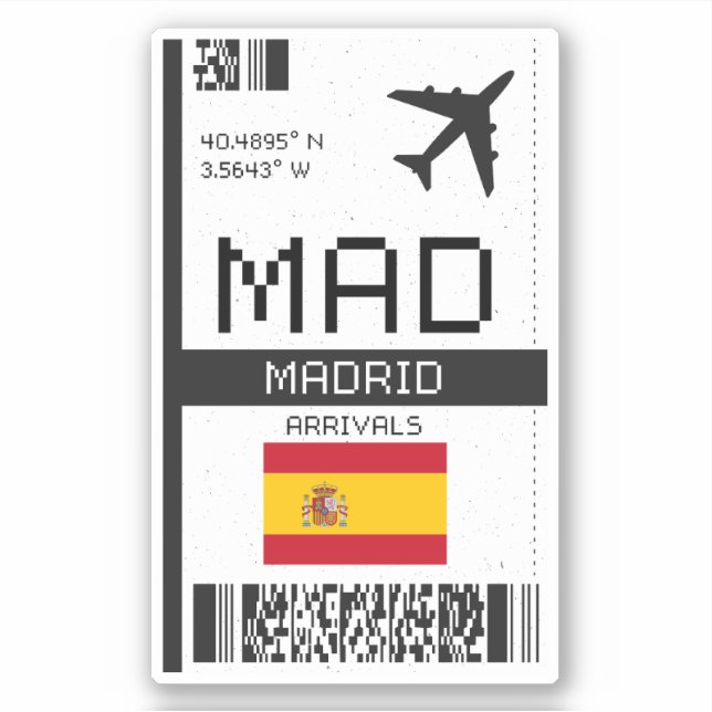 MAD Madrid Boarding Pass - Spain Travel Sticker (Front)