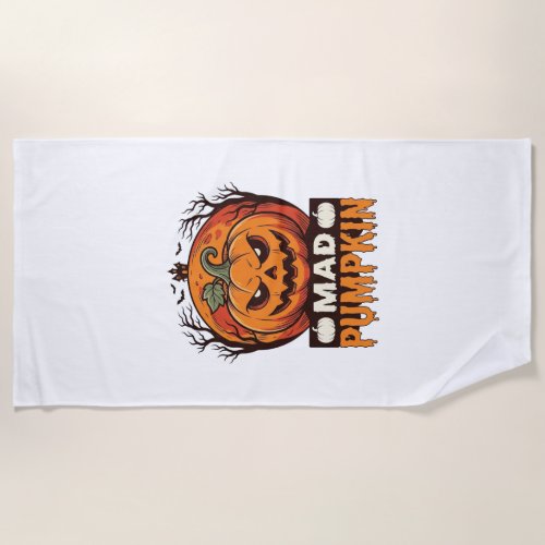 Mad Pumpkin Halloween Vintage Engraving Design_1 Beach Towel