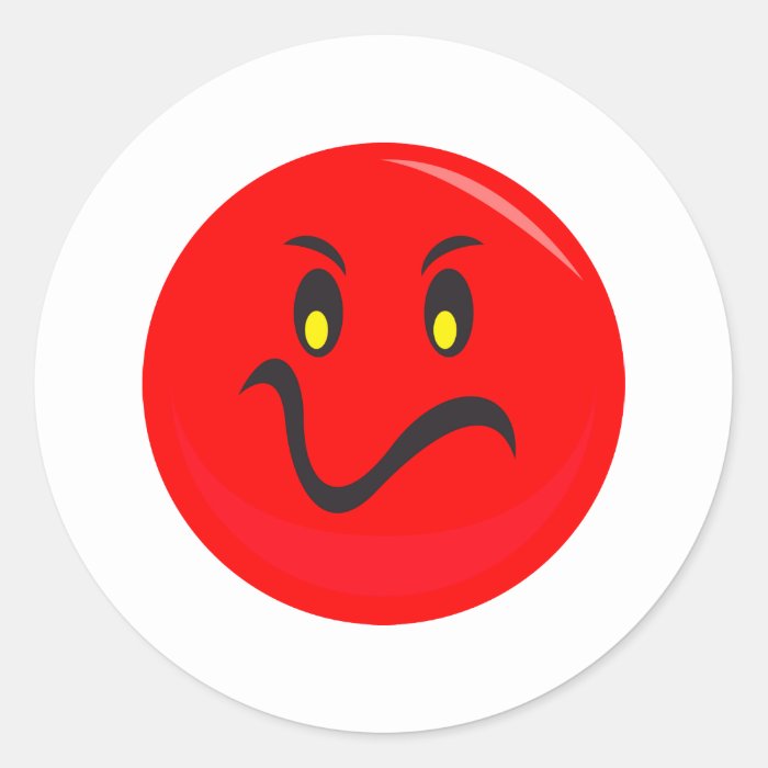 mad red smiley face round sticker