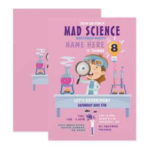 Mad Science Birthday Party Experiment Girls Invitation