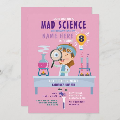 Mad Science Birthday Party Experiment Girls Invitation