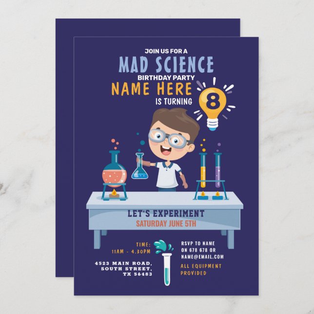 Mad Science Birthday Party Experiment Invitation (Front/Back)