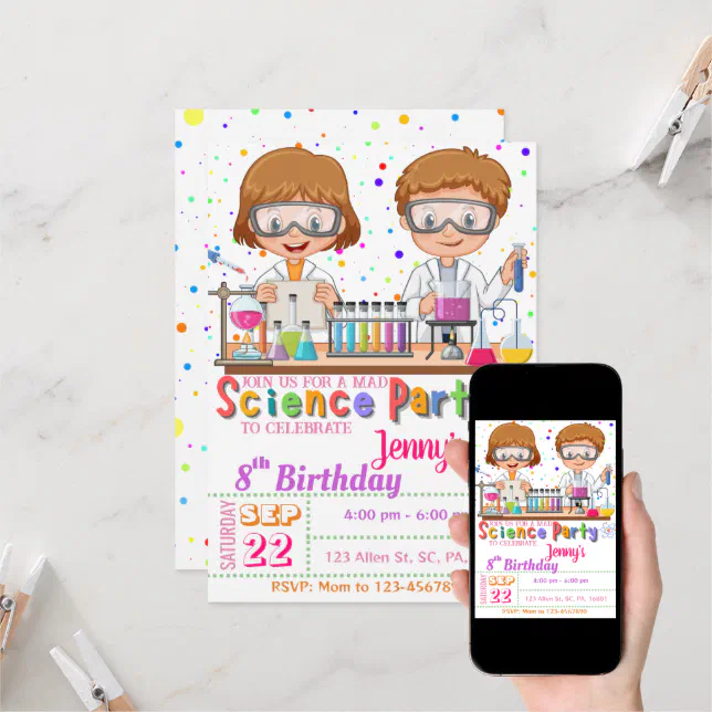 Mad Science Birthday Party `Invitation for Girls I Invitation | Zazzle