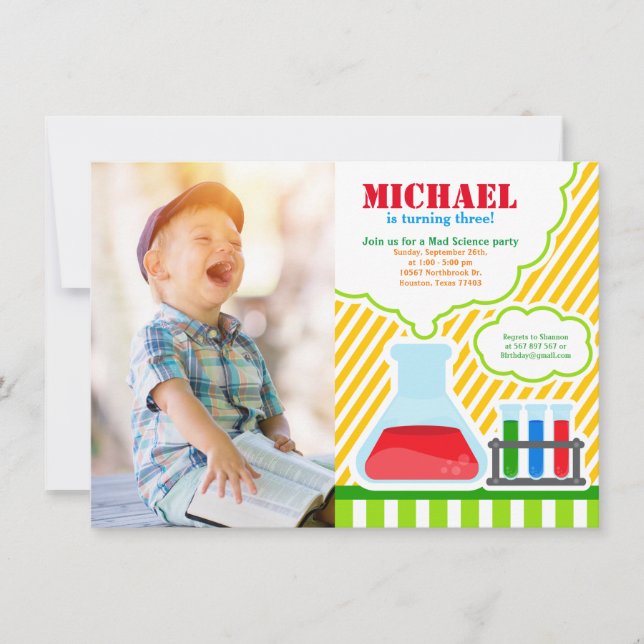Mad Science Birthday Party Photo Invitation (Front)