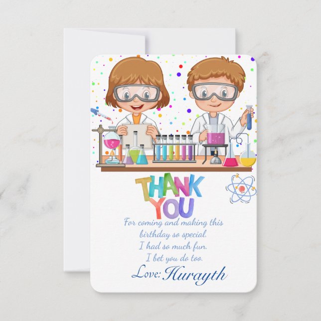 Mad Science Birthday Thank you card  (Front)