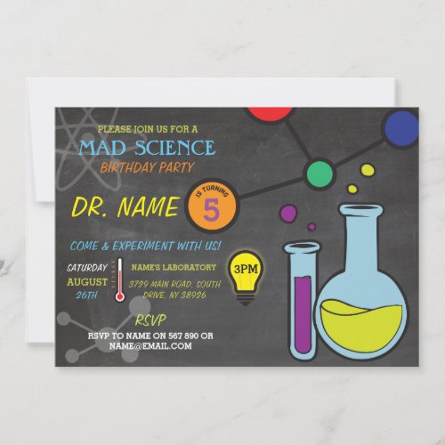 Mad Science Boys girls Birthday Party Invitations