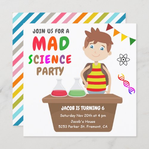 Mad Science Experiment Boys Birthday Party Invitation