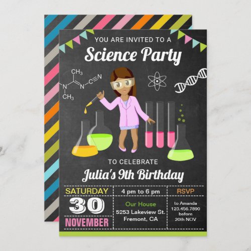 Mad Science Experiment Girls Birthday Party Invite