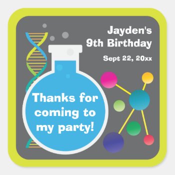 Mad Science Lab Birthday Party Favor Square Sticker by adams_apple at Zazzle