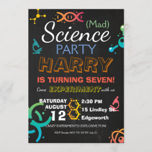 Mad Science Lab Chalkboard Party Birthday Custom Invitation