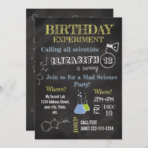 Mad Science Party Birthday Invitation