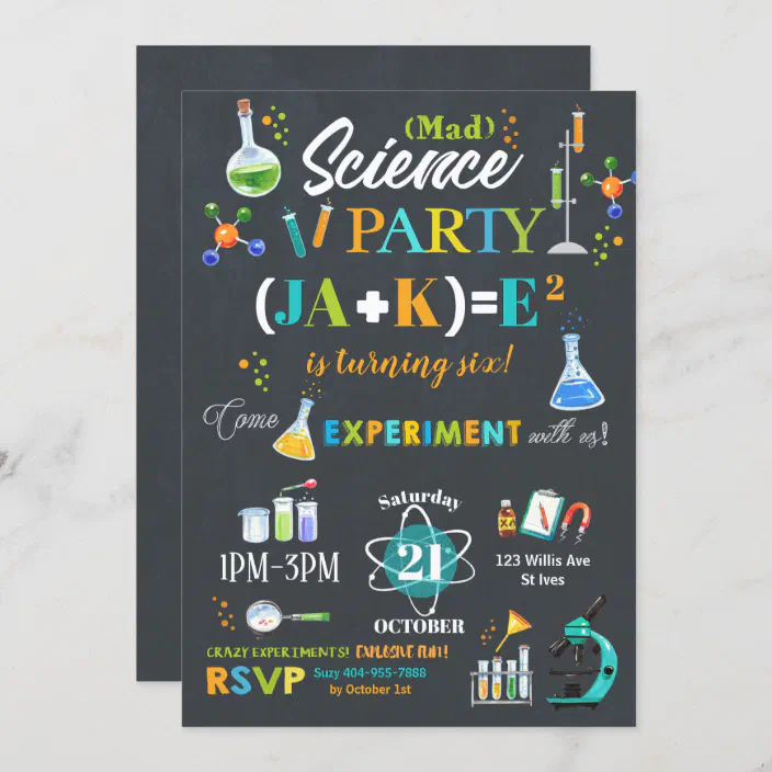 Personalised Birthday Invitations Mad Science Party x 5 