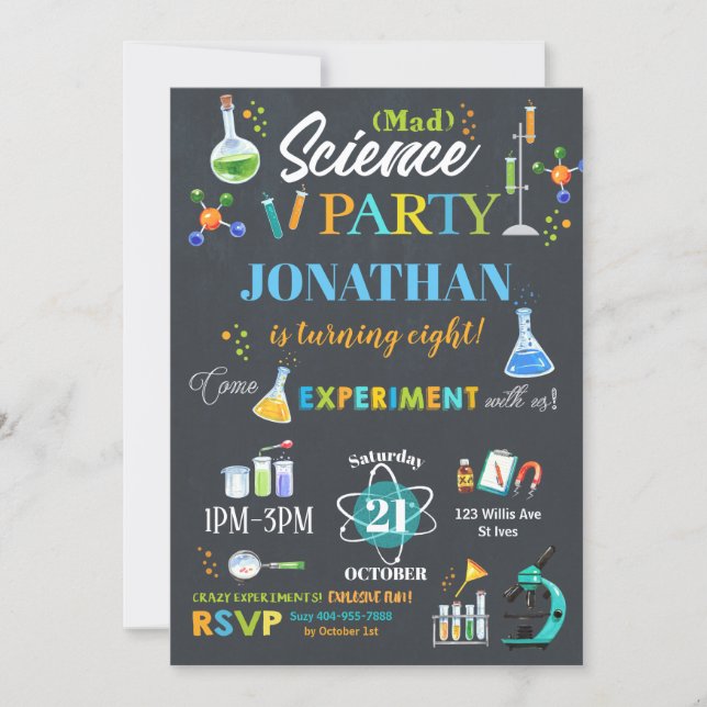 Mad Science Party Birthday Invitation Boy (Front)