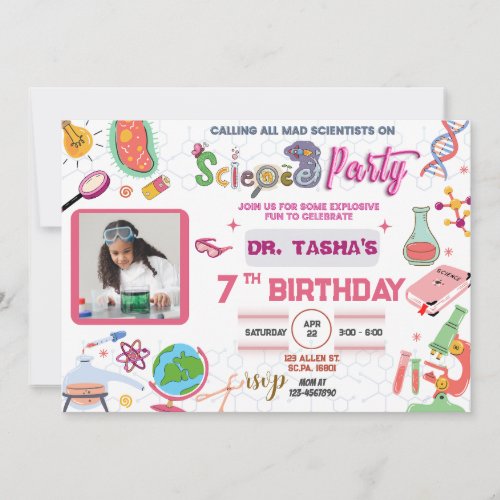 Mad Science Party Birthday Invitation For Girls 