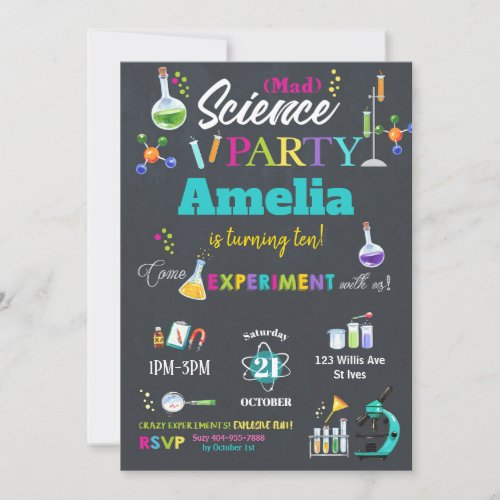 Mad Science Party Birthday Invitation Girl