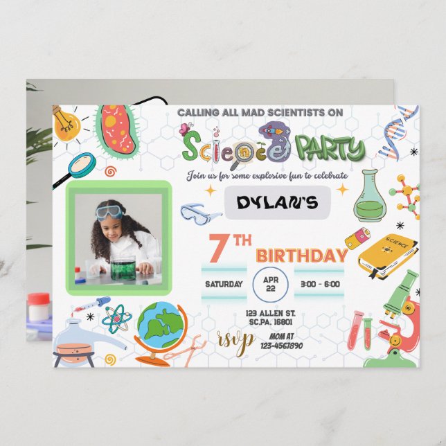 Mad Science Party, Scientist Birthday Invitation (Front/Back)