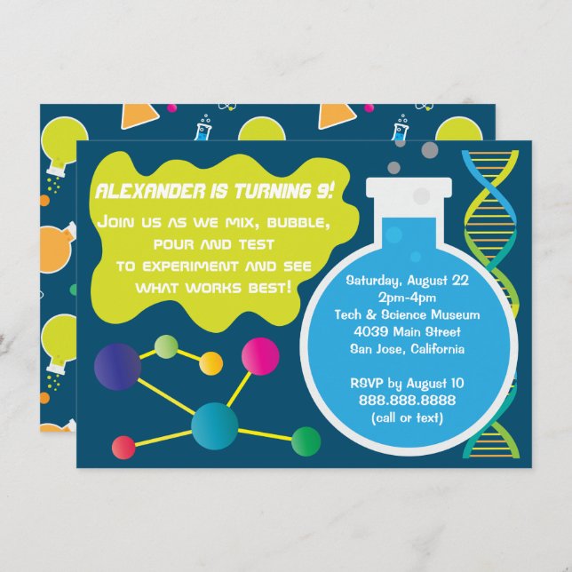 Mad Science Scientist Birthday Party Invitations (Front/Back)