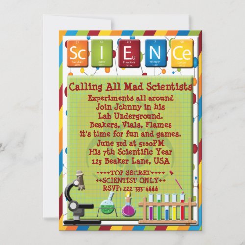 Mad Scientist Beaker Hazard Microscope Invite