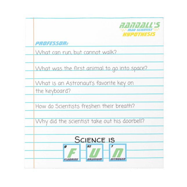 Mad Scientist Birthday Notebook Paper Riddle Game Notepad (Front)