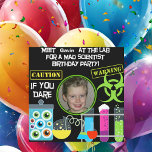 Mad Scientist Birthday Party 2 Invitations<br><div class="desc">Having a mad scientist theme birthday party? We have the most colorful, customizable Mad Scientist Birthday Party invitations anywhere! You'll love these invites as they are easy to customize with your child's photo and other party details. Test tubes, beakers, jars of eyeballs, warning signs, and more help to make these...</div>