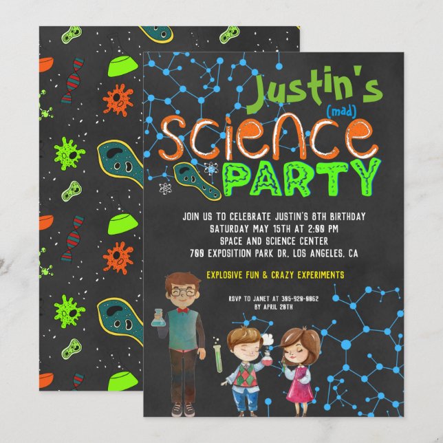 Mad Scientist Birthday Party Invitation (Front/Back)