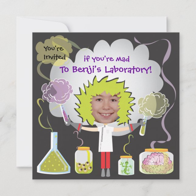 Mad Scientist Birthday Party Invitations (Front)