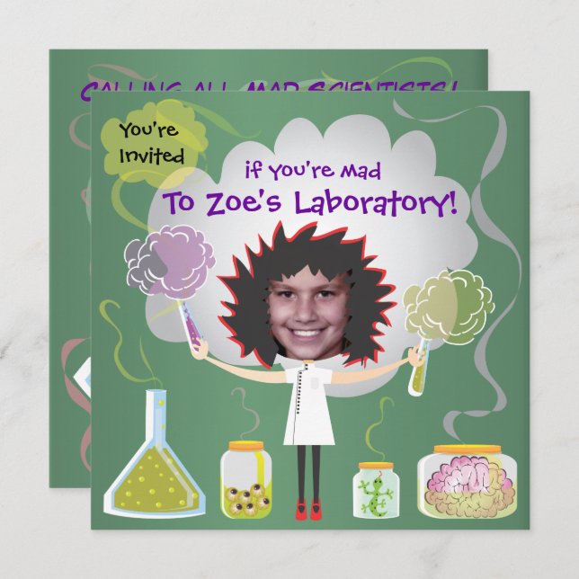 Mad Scientist Birthday Party Invitations (Front/Back)