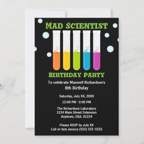 Mad Scientist Colorful Test Tubes Birthday Party Invitation