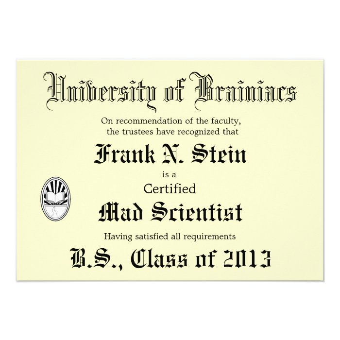 Mad Scientist Diploma Joke invitation