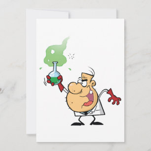 Mad Scientist Holding Bubbling Flask Science Invitation