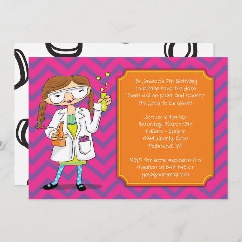 Mad Scientist Invitation  Brunette Girl Potions