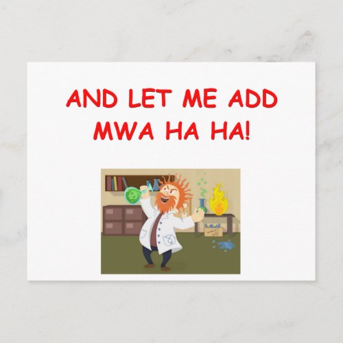 mad scientist joke postcard