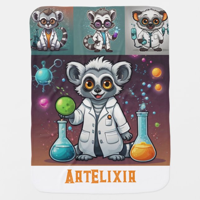 Mad Scientist Lemur Baby Blanket (Front)