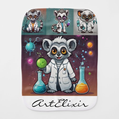 Mad Scientist Lemur  Baby Burp Cloth