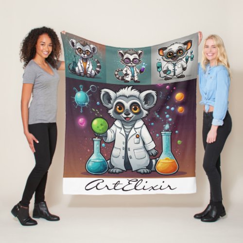 Mad Scientist Lemur Fleece Blanket