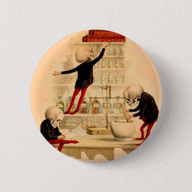 Mad Scientist Skeletons Lab Drugs Halloween Potion Pinback Button (Front)