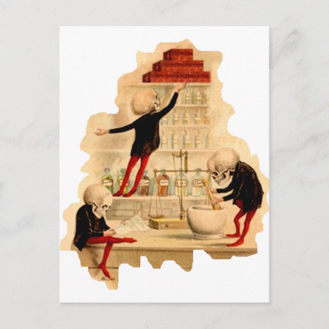 Mad Scientist Skeletons Postcard (Front)