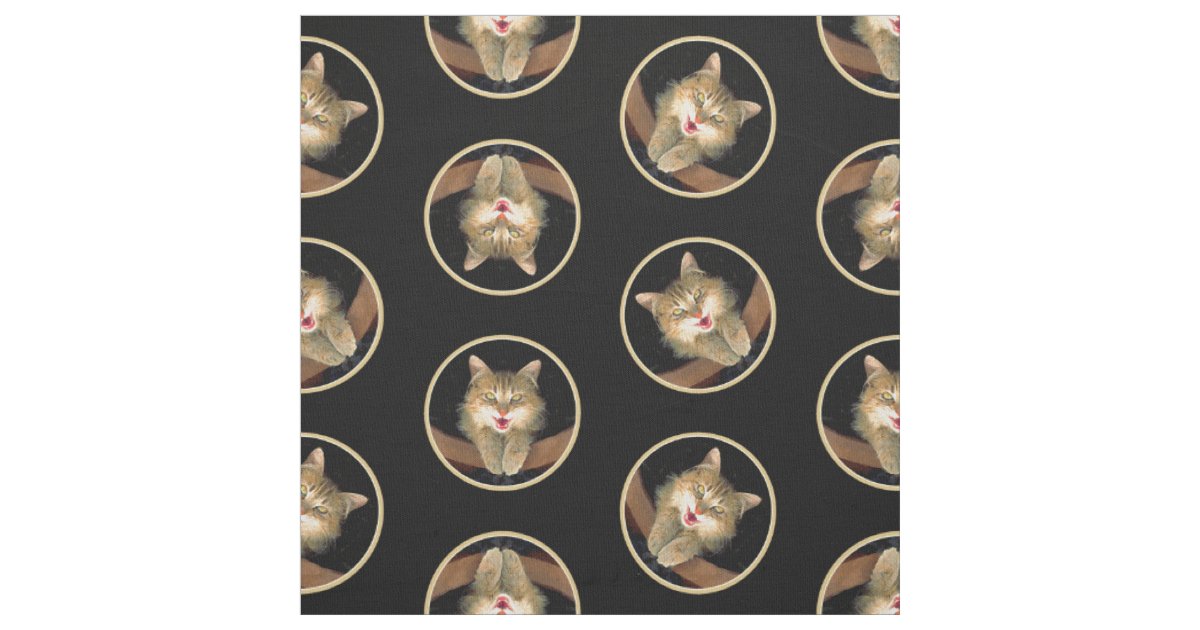 Mad Tabby Cat Portrait Painting Cute Original Art Fabric | Zazzle