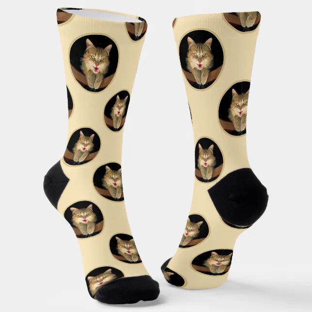 Mad Tabby Cat Portrait Painting Cute Original Art Socks | Zazzle