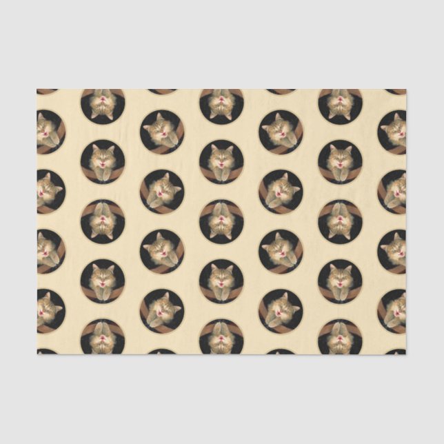 Mad Tabby Cat Portrait Painting Cute Original Art Tissue Paper (Front)