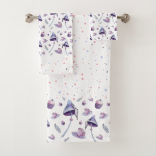 Mad Tea Party Pink and Blue Watercolor Bath Towel Set