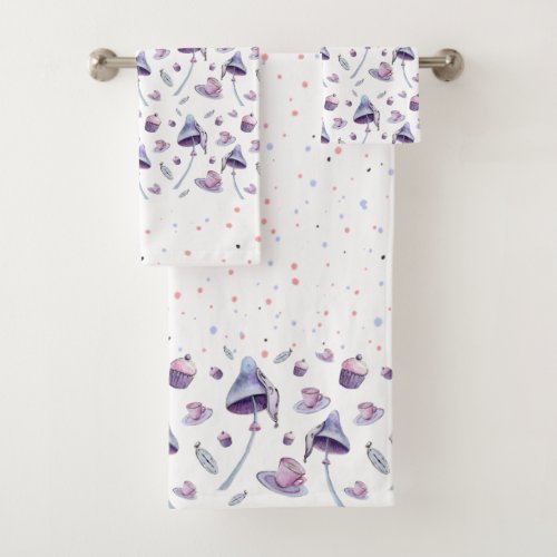 Mad Tea Party Pink and Blue Watercolor Bath Towel Set