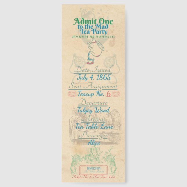 Mad Tea Party Ticket Bookmark – Alice in Wonderlan (Front)